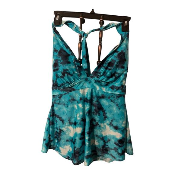 Old Navy Other - Old Navy Swimsuit Tankini Triangle Top Large Halter Tie Dyed Blue White Lined